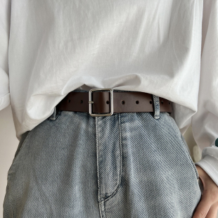 方扣皮带男士潮流简约百搭裤腰带学生青年个性时尚年轻人女裤带黑