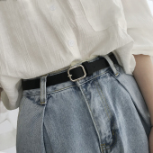带 学生软带简约复古银扣细黑腰带女牛仔裤 韩风新款 小皮带chic韩版