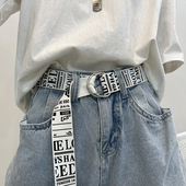 双环扣白黑纯色帆布皮带男免打孔ins风牛仔裤 腰带女简约百搭装 饰