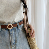 真皮花朵细皮带女ins风夏季 带窄 饰腰带裤 百搭配牛仔裤 黑色学生装