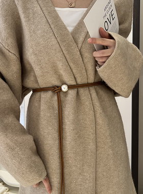 腰带女配裙子毛衣大衣细皮绳装饰连衣裙珍珠时尚百搭长黑色腰链