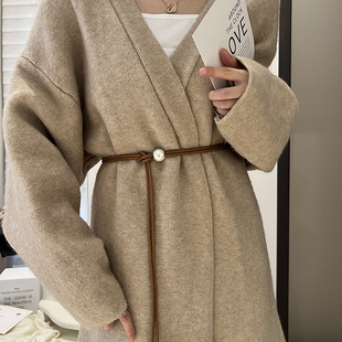 腰带女配裙子毛衣大衣细皮绳装饰连衣裙珍珠时尚百搭长黑色腰链