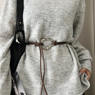 夏季打结皮绳子腰带女配毛衣连衣裙大衣装饰腰带可调节绑带腰链潮
