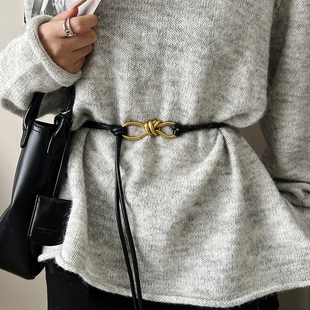 饰可调节长款 装 软皮带腰链腰绳潮 时尚 细腰带女配裙子大衣毛衣西装