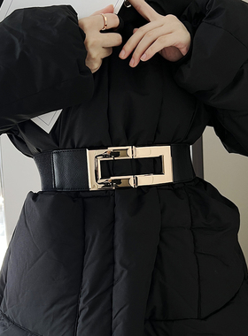 黑色羽绒服松紧腰带女装饰弹力收腰腰封配件冬季配大衣棉服皮带