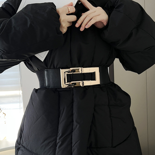 黑色羽绒服松紧腰带女装饰弹力收腰腰封配件冬季配大衣棉服皮带