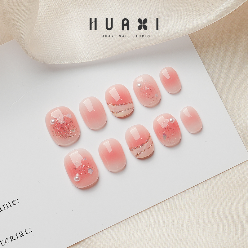 手工穿戴甲短款假指甲贴片美甲成品腮红晕染短方圆甲片高级感定制