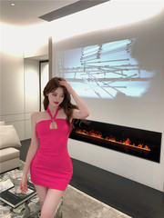 Real price pure care machine hollow hanging neck suspender skirt versatile European and American lovely pink girl