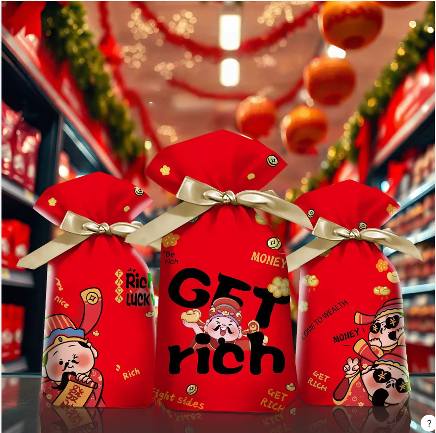 2026马年新年饼干年货零食包装袋曲奇牛轧糖袋子礼品袋束口抽绳袋