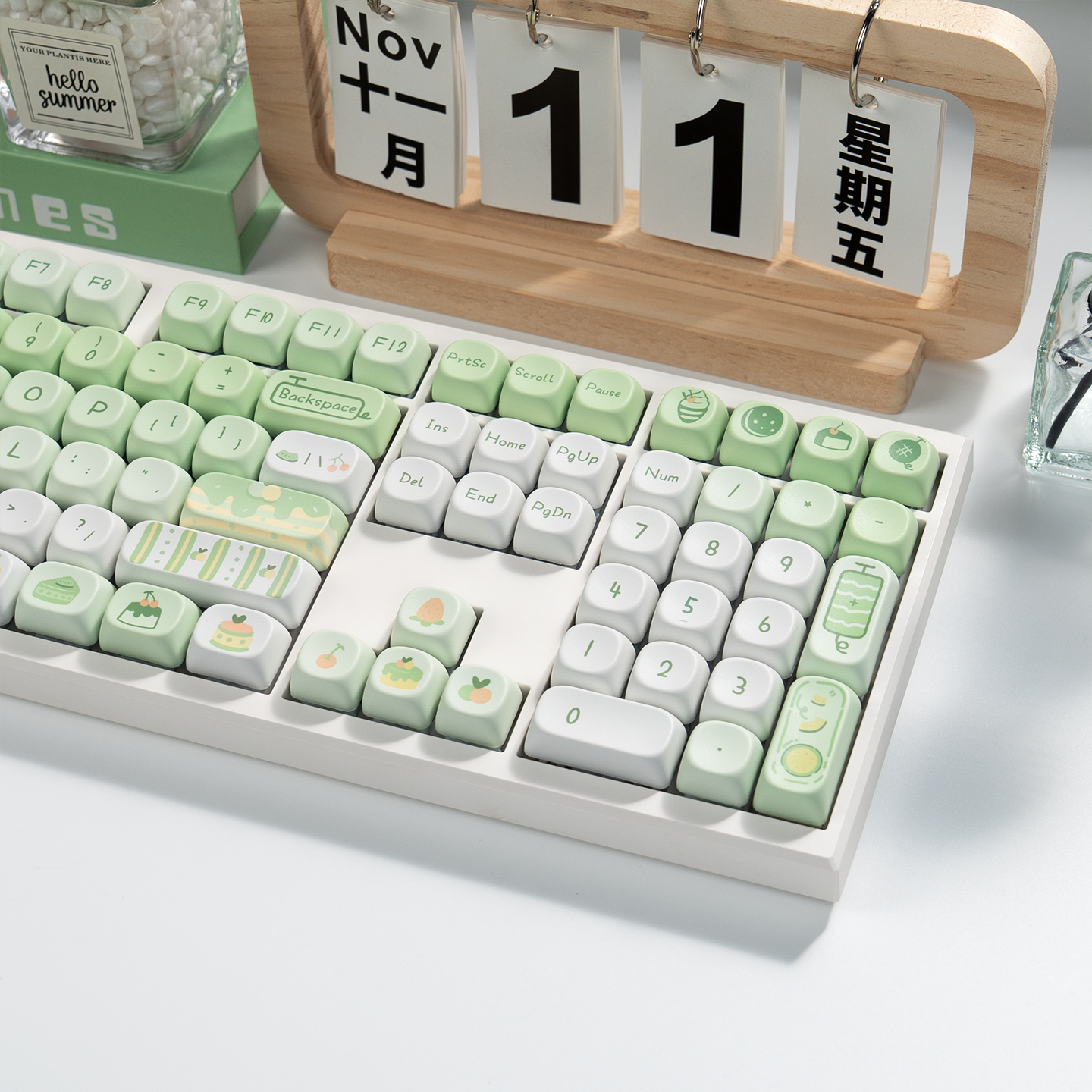 moa蜜瓜冰淇淋绿色键帽pbt热升华适用迈从k99前行者x87 hi75等