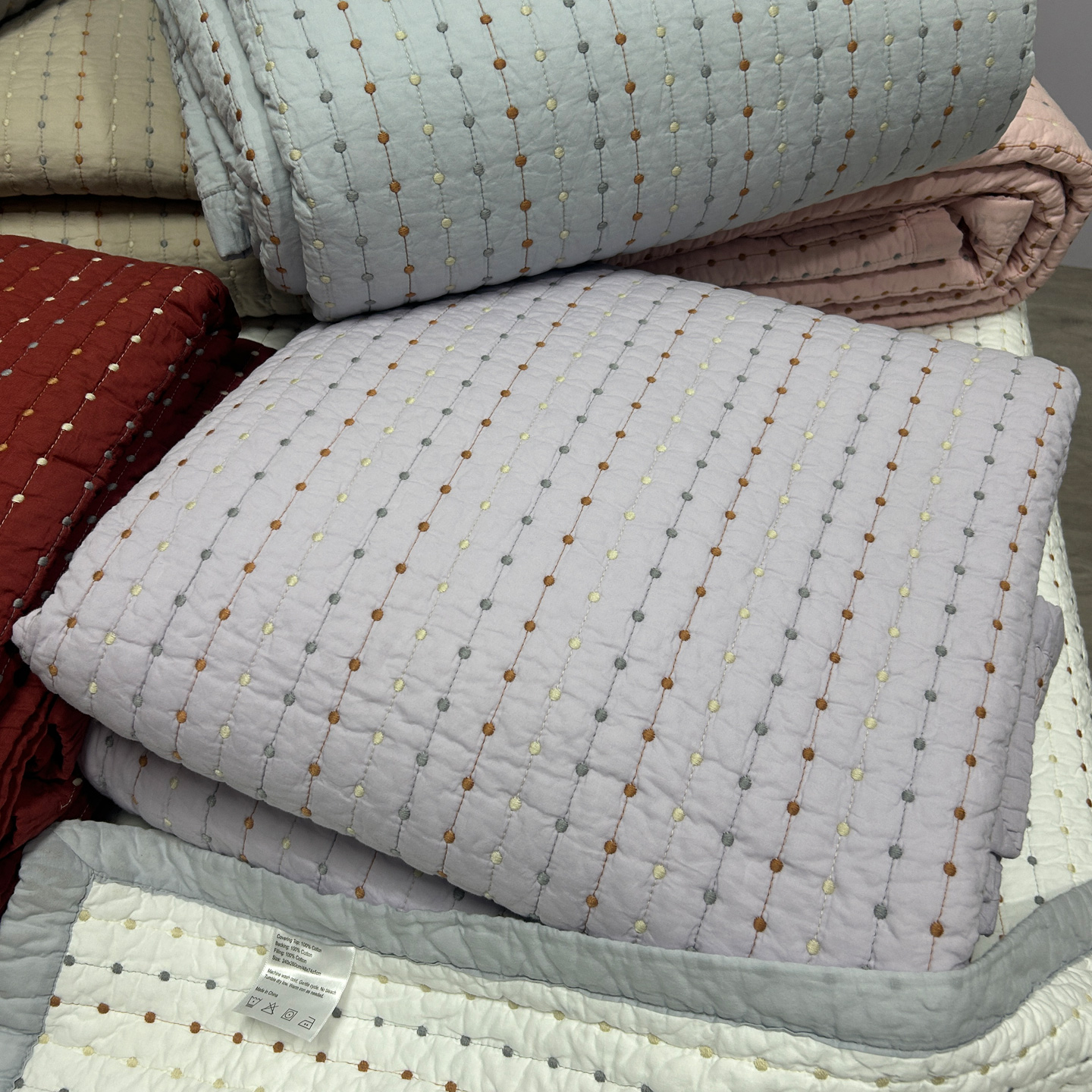 韩式细纱全棉小雨点米粒绣床盖