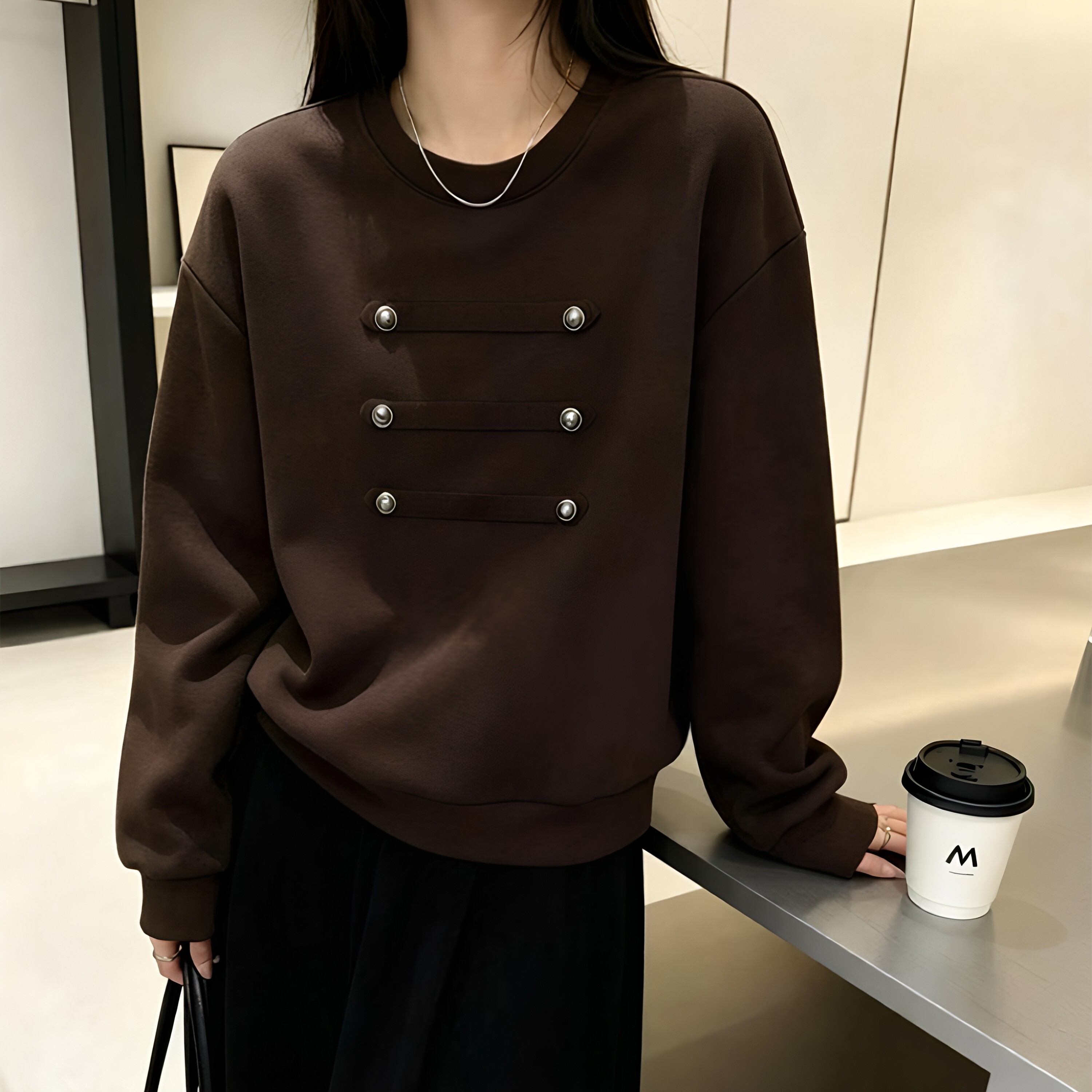秋冬圆领纯色卫衣女胖mm大码宽松版型松弛感穿搭长袖时尚休闲上衣