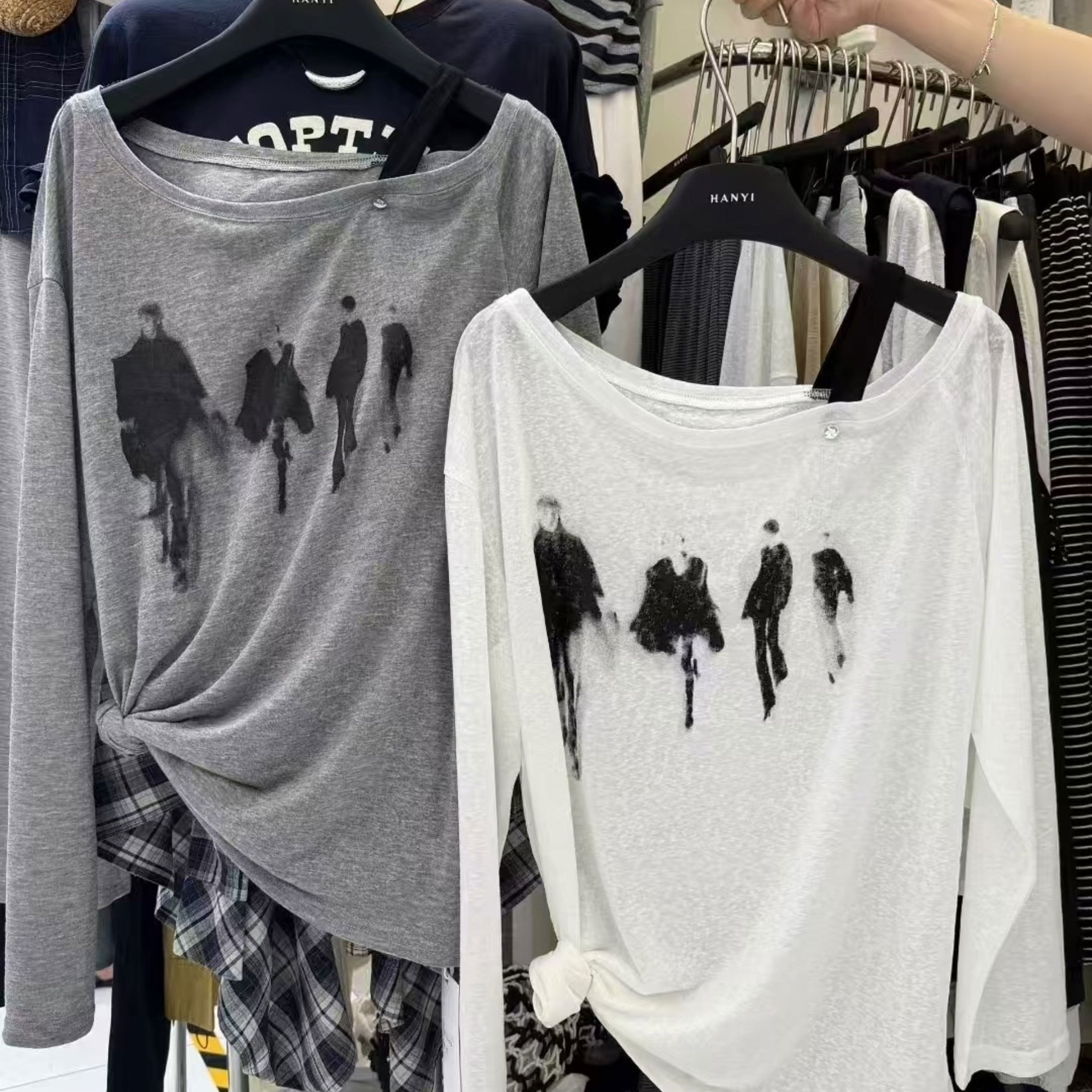 长袖t恤女薄款夏微透斜肩防晒衫