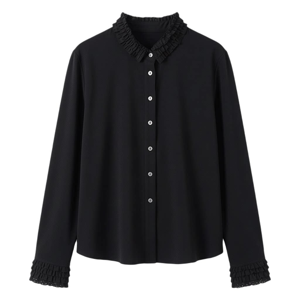 翻领德绒打底衬衫女轻奢高级感春秋长袖开衫蕾丝拼接减龄洋气上衣