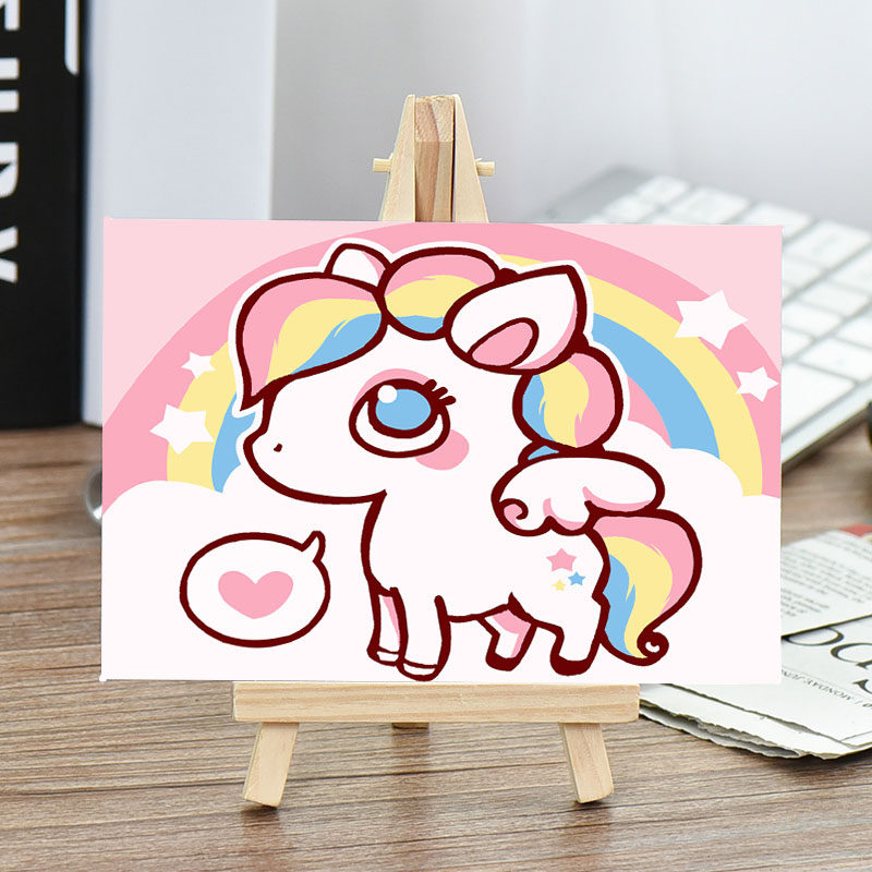 自油自画数字油画小尺寸简单diy手工填充儿童油彩画涂色卡通迷你
