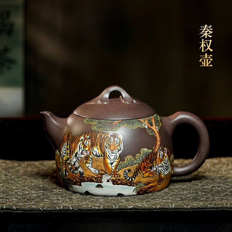 珍藏版 宜兴紫砂壶纯全手工茶壶 名家收藏陶岭张小岭泥绘 秦权壶