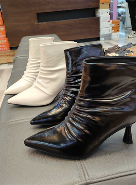 实体店女鞋2025秋冬细跟堆堆靴女高跟瘦瘦靴时装短靴巨一19305