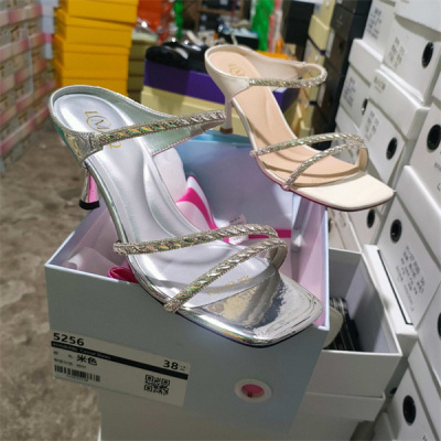 实体店女鞋2025夏款细跟水钻仙女风凉拖鞋女罗曼5256