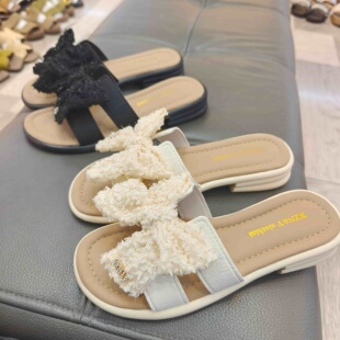 实体店女鞋2026夏季仙女风蝴蝶结一字拖女拖鞋平底沙滩凉拖鞋9535
