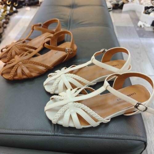 实体店女鞋2026夏季编织带罗马凉鞋女平底一字带扣凉鞋靓米0231