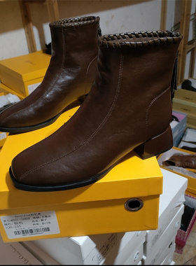 实体店女鞋2025冬季加绒保暖粗跟短靴瘦瘦靴时装靴好亿典59808