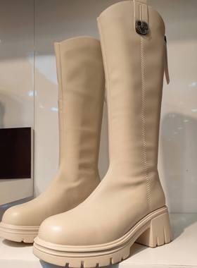 实体店女鞋2025冬季加绒保暖白色高筒靴女骑士靴中跟长靴VL5808-8