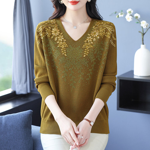 针织上衣桑蚕丝重工刺绣加肥加大