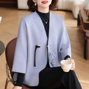 秋冬针织开衫女新中式外搭加肥加大码洋气中老年妈妈羊绒宽松外套