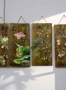 香樟木板画室外内外墙壁挂画客厅餐厅沙发背景复古怀旧装饰画