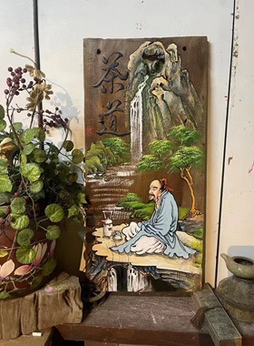 复古怀旧香樟木板画会所茶楼复古怀旧香樟木板茶楼装饰画手绘