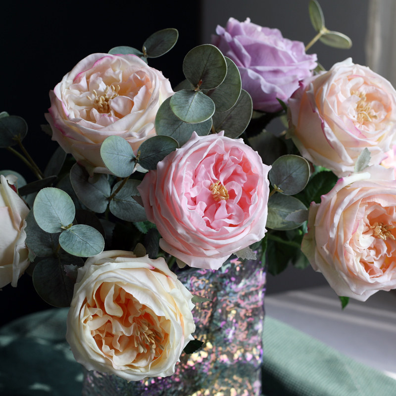 仿真花手感保湿奥斯汀玫瑰花瓣摆放粉色软装紫色高档ins花束拍照
