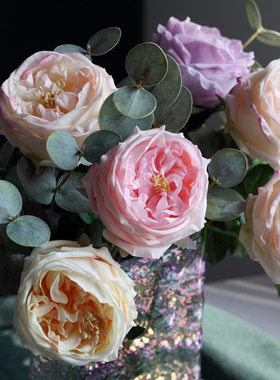 仿真花手感保湿奥斯汀玫瑰花瓣摆放粉色软装紫色高档ins花束拍照