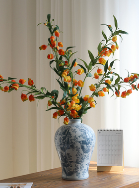 仿真花宫灯百合新年红色黄色果实类家居花艺装饰假花摄影道具陈设