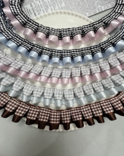 饰辅料 口领口裙摆装 韩版 小可爱格子带花边蕾丝褶皱百褶飞边网红袖