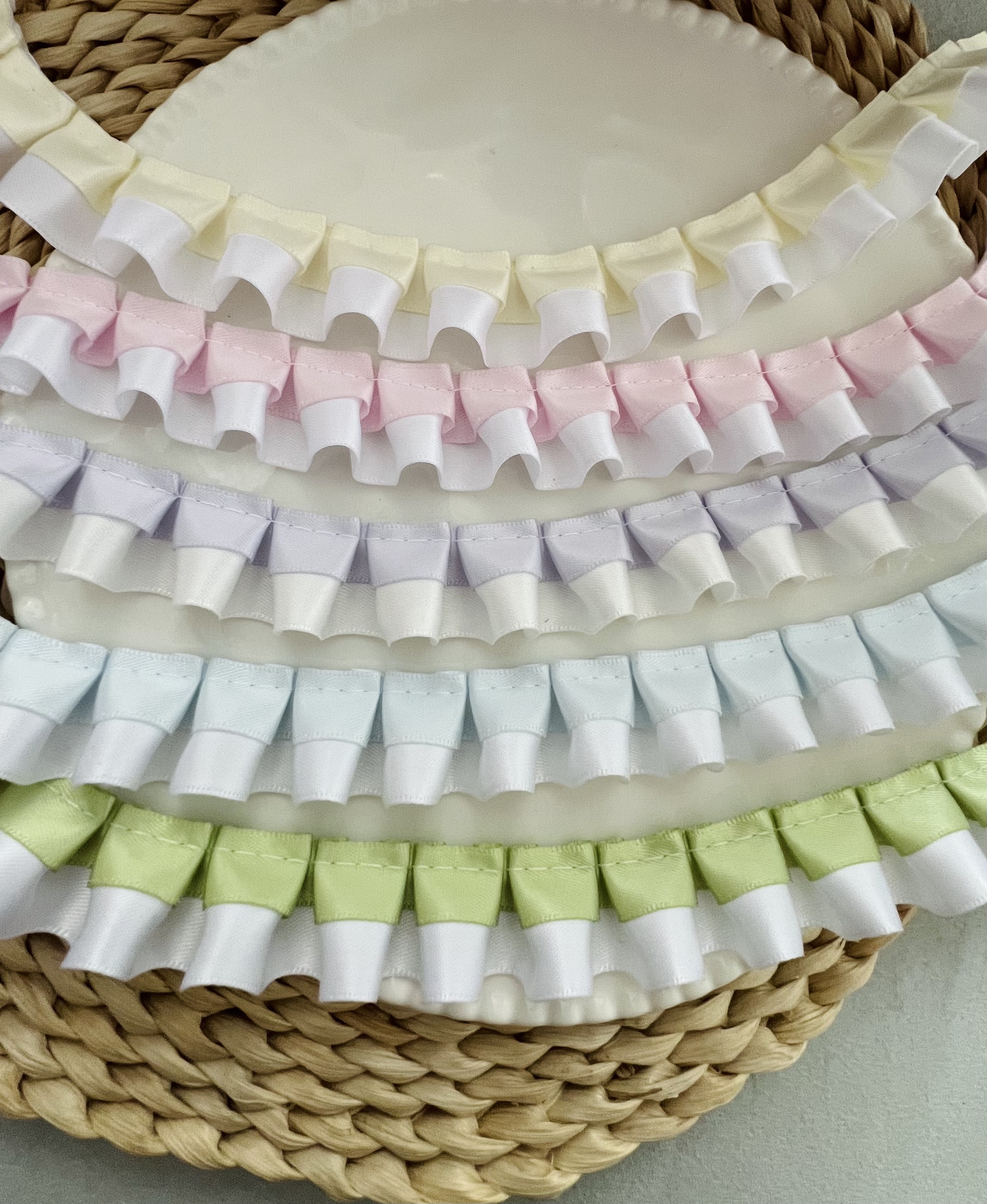 2.3cm双层褶皱涤纶丝带透明雪纱服装袖口裙摆DIY手工蕾丝花边辅料