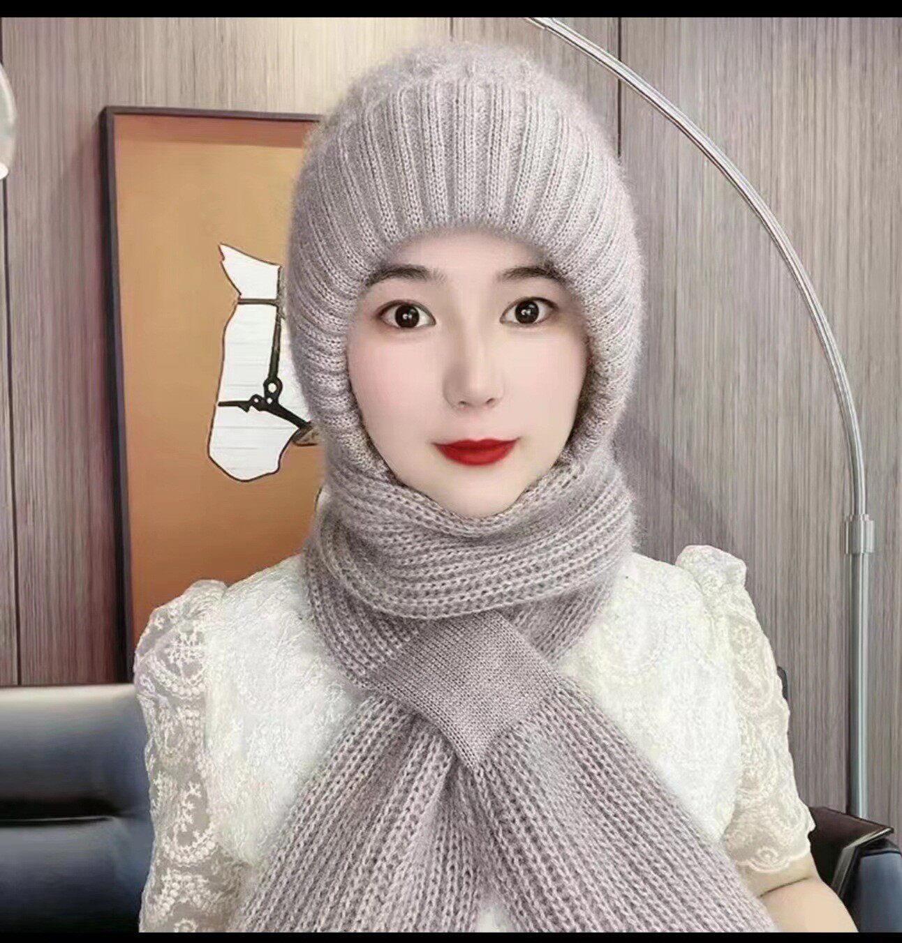 加绒加厚女士秋冬天帽子围巾一体风雪帽毛线帽可扣护耳网红针织帽