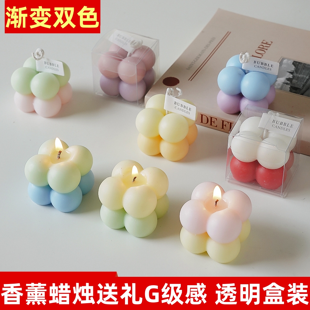 渐变色小魔方香薰蜡烛送礼伴手礼物生日candle小摆件香氛双色蠟燭 家居饰品 香薰蜡烛 原图主图