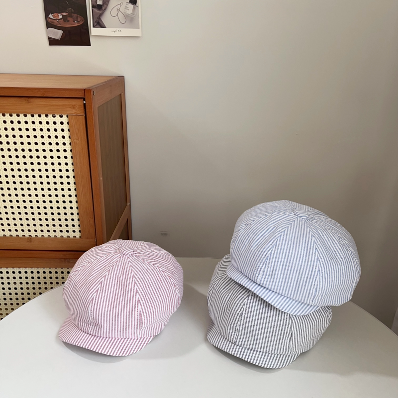 条纹帽子春秋款儿童八角帽夏季防晒帽男女童出游个性礼帽贝雷帽潮