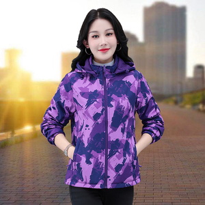 女士春秋外套休闲连帽夹克上衣加绒款夹棉款2024新款休闲冲锋衣