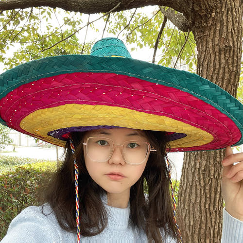 成人墨西哥草帽万圣节狂欢派对表演舞会服装道具亲子绒球彩色草帽