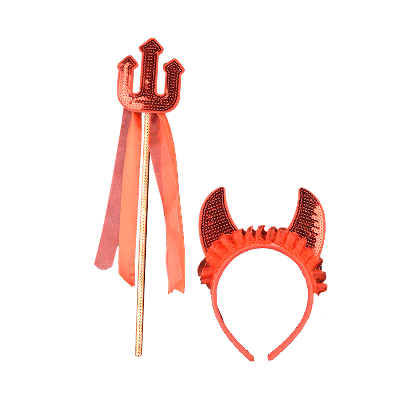 万圣节用品 道具 恶魔角 牛角两件套 恶魔三叉 牛叉儿童恶魔套装