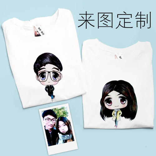 定制做Q版头像照片漫画班服卡通素描真人情侣亲子装DIY纯手绘T恤