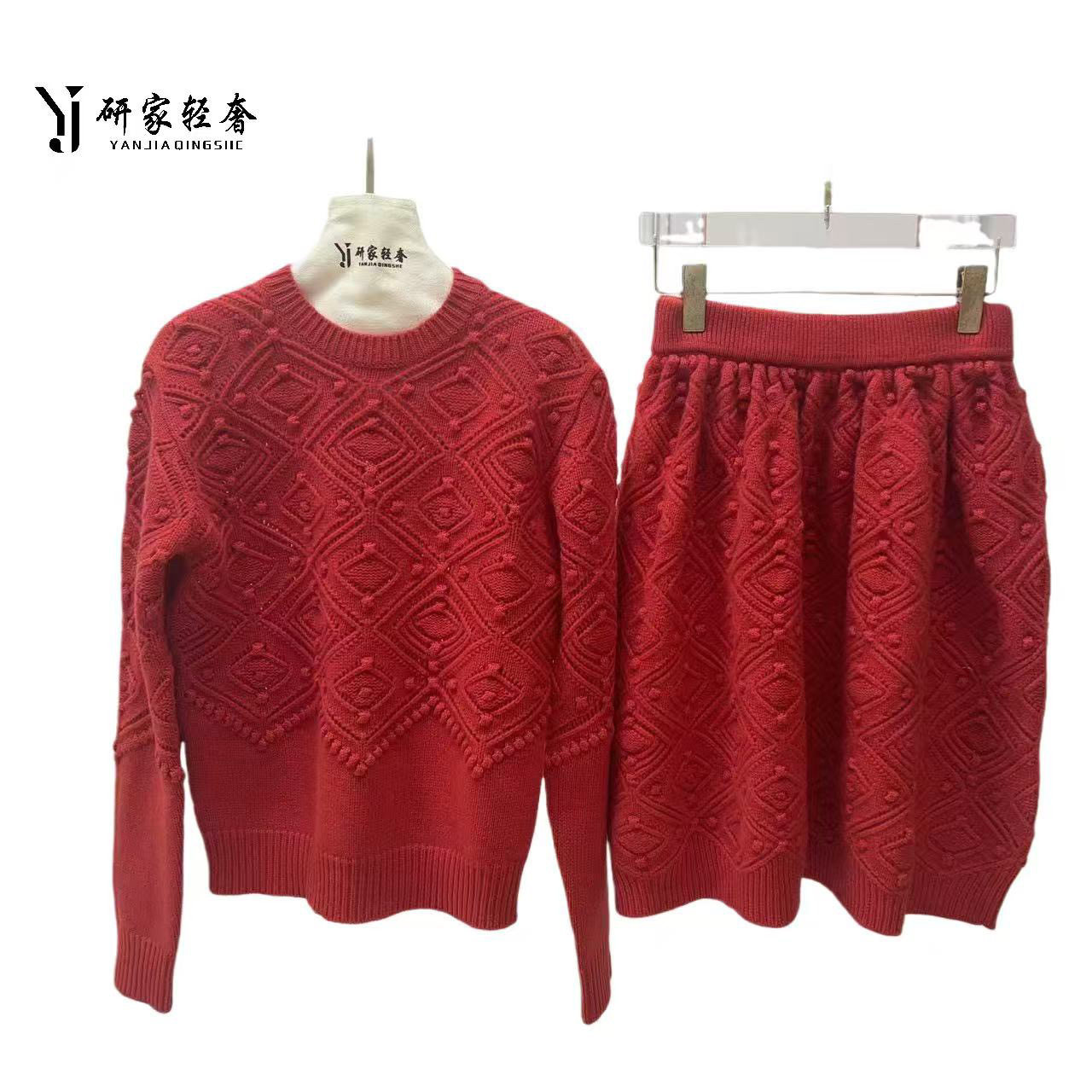 6274研家轻奢新款山羊绒立体钩花镂空针织衫半身裙套装（单拍）,女装/女士精品,羊绒衫,淘宝优惠券,粉丝福利购,淘宝优惠卷