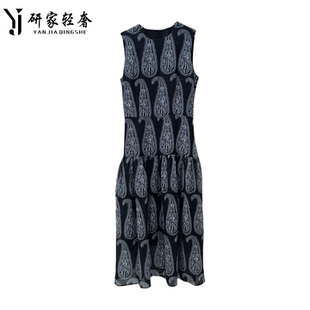 6004研家輕奢2025高級感氣質(zhì)圓領(lǐng)無袖 花色印花亞麻連衣裙