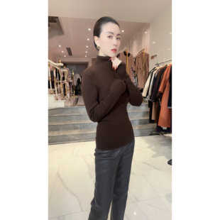 6185研家轻奢2025简约气质拉链立领长袖 显瘦羊毛针织上衣 修身