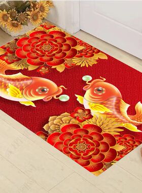 红色喜庆水晶绒tpr防滑加厚地垫红门垫入户垫玄关防滑门口地毯