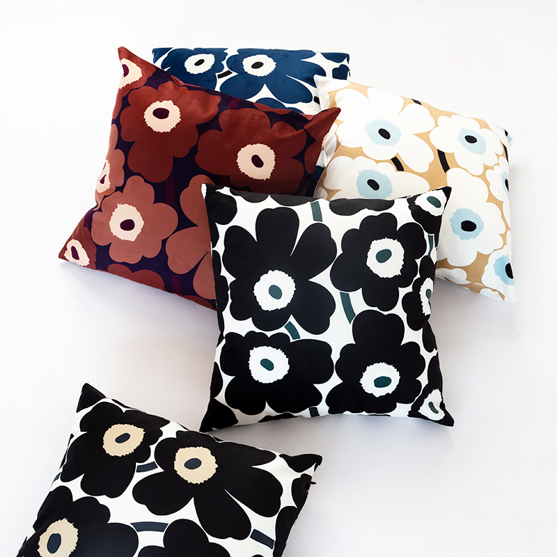 北欧罂粟花靠枕黑白太阳花靠垫套芬兰客厅沙发靠包抱枕套现代简约
