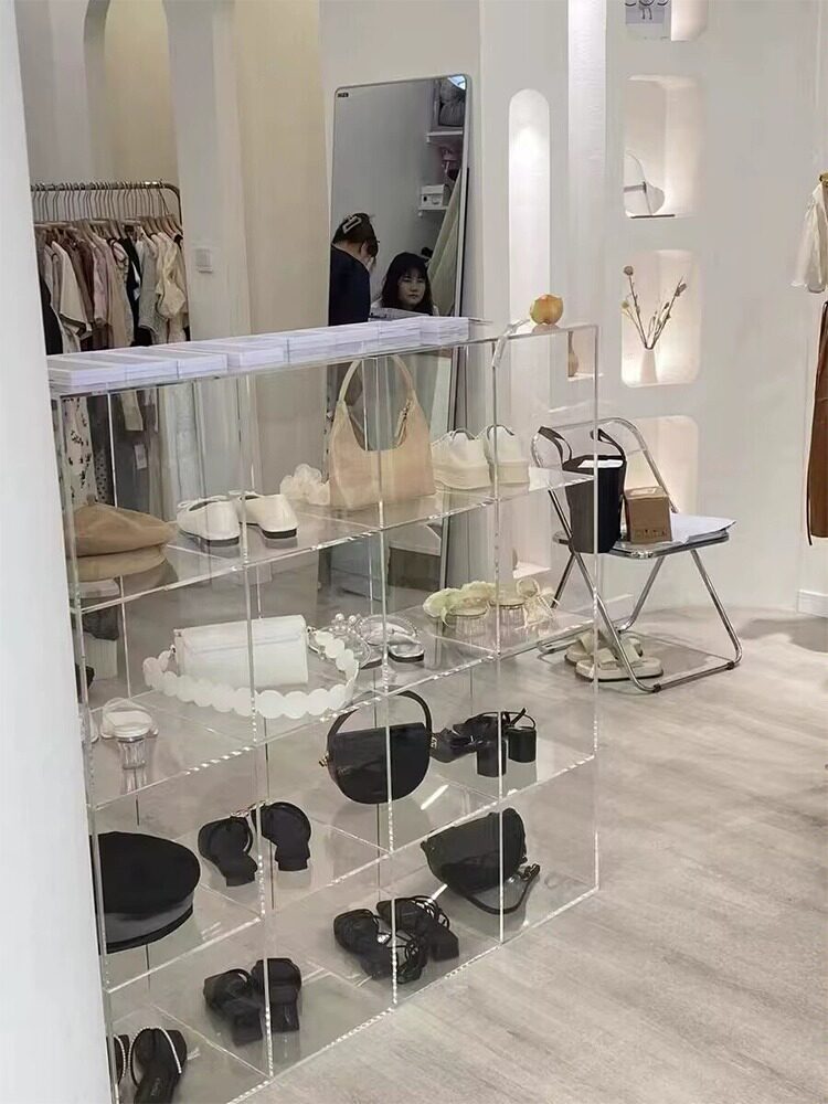 亚克力服装店中岛橱窗货架组合收纳架子落地服饰店鞋子包包展示柜