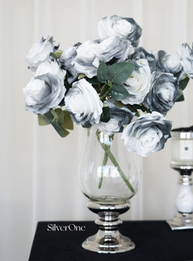 SilverOne原创两用陶瓷玻璃花瓶烛台欧式复古高脚装饰品干花水培