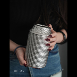 SilverOne织光若梦花瓶WOVEN 风插花器 DREAM高级哑光银色复古法式